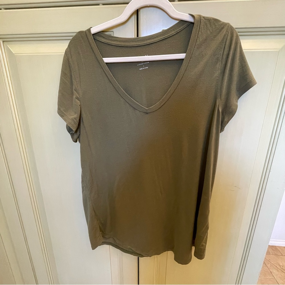 Olive Green V-Neck Women's Top